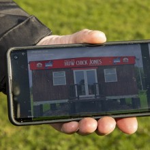 Corwen football clubhouse mobile Huw Chick Jones sign2