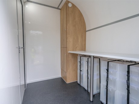 Separate Antechamber with Worktop, Fixed Storage and Deployable Plastic Storage Containers